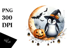 Watercolor Penguin on Half Moon PNG Product Image 1