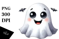 Funny Halloween Ghost with Goofy Smile, PNG Product Image 1