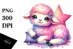 Cute Baby Lamb Resting on Star | Clipart Product Image 1