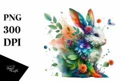 Abstract Vibrant Watercolor Bunny, Transparent PNG Product Image 1