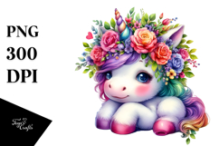 Cute Unicorn with Floral Wreath PNG Product Image 1