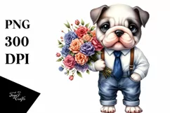 Baby Bulldog with Flower Bouquet | Clipart Product Image 1