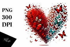 Digital Red Heart with Butterflies PNG Product Image 1