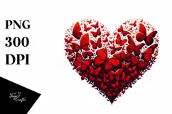 Digital Red Heart with Butterflies PNG Product Image 1