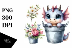 Cute Baby Dragon Coming from Bucket, Transparent PNG Product Image 3