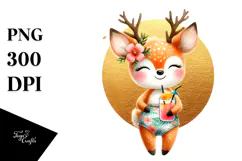 Happy Deer with Cocktail, High-Res PNG Product Image 1