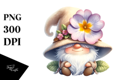 Cute Watercolor Gnome with Primrose PNG Product Image 1