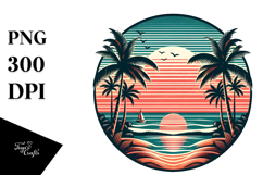 Retro Tropical Beach Sunset Tee, PNG Product Image 1