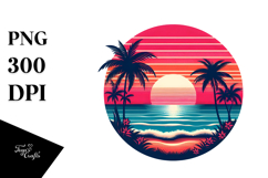 Retro Tropical Beach Sunset PNG Product Image 1