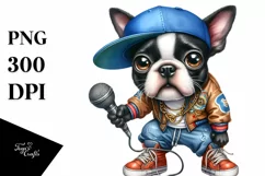 Whimsical Boston Terrier Hip Hop Singer Clipart Product Image 1