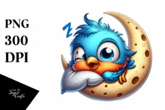Colorful Baby Robin Moon Nap | Clipart Product Image 1