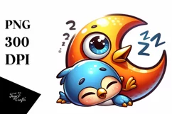 Colorful Baby Robin Moon Nap | Clipart Product Image 1