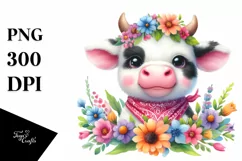 Colorful Cute Baby Cow Whimsical Flowers Product Image 1