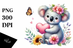 Colorful Koala Heart Sitting on Flower, PNG Product Image 1