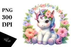 Baby Unicorn Impatiens Frame Sublimation Clipart Product Image 1