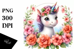 Baby Unicorn Impatiens Frame Sublimation Clipart Product Image 3
