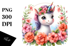 Baby Unicorn Impatiens Frame Sublimation Clipart Product Image 1