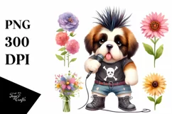 Whimsical Saint Bernard Punk Singer Haircut Clipart Product Image 3
