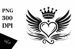Heart with Wings and Crown PNG Product Image 1