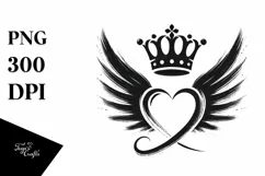 Heart with Wings and Crown PNG Product Image 1