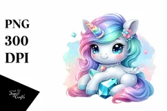 Baby Unicorn with Gemstone, Dreamy PNG Product Image 3