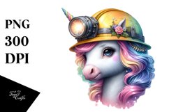 Colorful Unicorn in Miner&#039;s Helmet, PNG Product Image 1