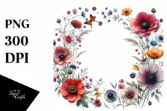 Vibrant Watercolor Wild Flowers Frame | Clipart Product Image 3
