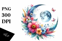Colorful Whimsical Moon with Flowers | Clipart Product Image 3
