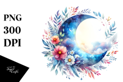 Colorful Whimsical Moon with Flowers | Clipart Product Image 1