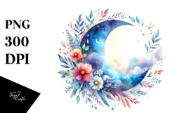 Colorful Whimsical Moon with Flowers | Clipart Product Image 1