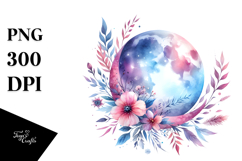 Colorful Whimsical Moon with Flowers | Clipart Product Image 1