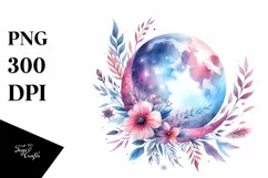 Colorful Whimsical Moon with Flowers | Clipart Product Image 3