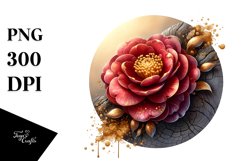 Detailed Shiny Camellia Golden Round Wood | Sublimation | Product Image 1