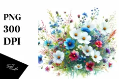Vibrant Watercolor with Small Wild Flowers, Transparent PNG Product Image 3