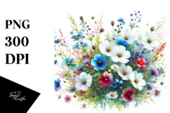 Vibrant Watercolor with Small Wild Flowers, Transparent PNG Product Image 1