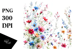 Vibrant Watercolor with Small Wild Flowers, Transparent PNG Product Image 1
