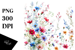 Vibrant Watercolor with Small Wild Flowers, Transparent PNG Product Image 1