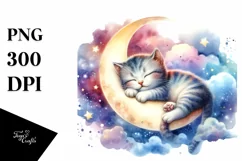 Colorful Baby Cat Napping Moon Clipart Product Image 3