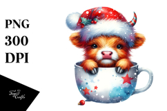 Cute Highland Baby Cow with Santa Hat PNG Product Image 1