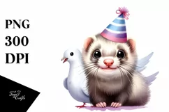 Funny Ferret Dove with Party Hat | Clipart Product Image 3