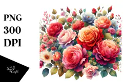 Colorfull Red Roses Watercolor | Sublimation | Clipart Product Image 1