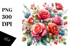 Colorfull Red Roses Watercolor | Sublimation | Clipart Product Image 1