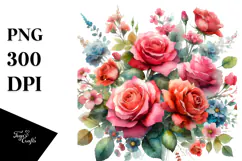 Colorfull Red Roses Watercolor | Sublimation | Clipart Product Image 1