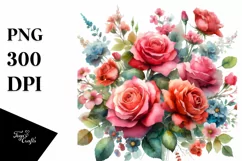 Colorfull Red Roses Watercolor | Sublimation | Clipart Product Image 1