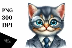 Whimsical Watercolor Kitten Portrait Suit es Clipart Product Image 3