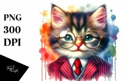Whimsical Watercolor Kitten Portrait Suit es Clipart Product Image 3