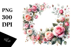 Colorful Floral Pink Roses Frame PNG Product Image 1