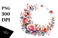 Colorful Floral Pink Roses Frame PNG Product Image 1