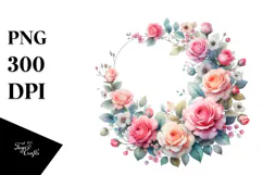 Colorful Floral Pink Roses Frame PNG Product Image 1