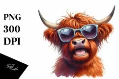 Excited Highland Cow with Sunglasses | Sublimation | Clipart Product Image 1